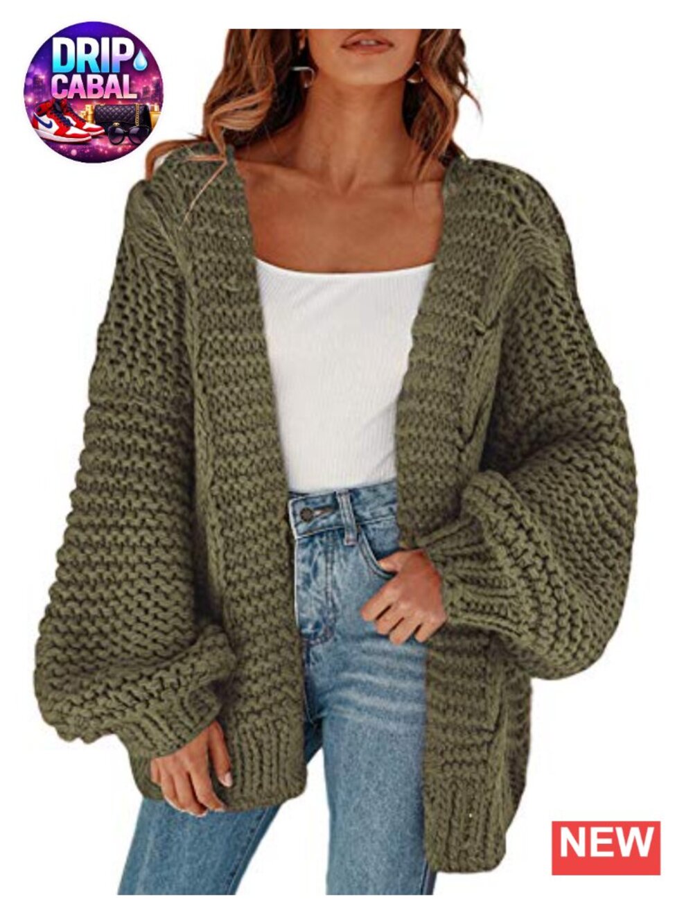 Chunky Cable Knit Oversized Open Front Cardigan Batwing Sleeve